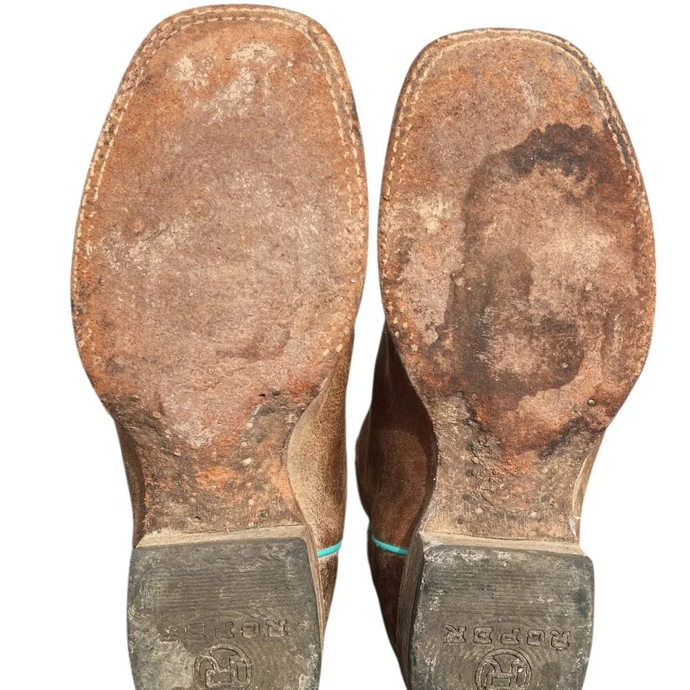 Roper Western Boots Women's Size 7.5 US Arrow Feather Embriodered Tan Leather Th - Picture 6 of 12